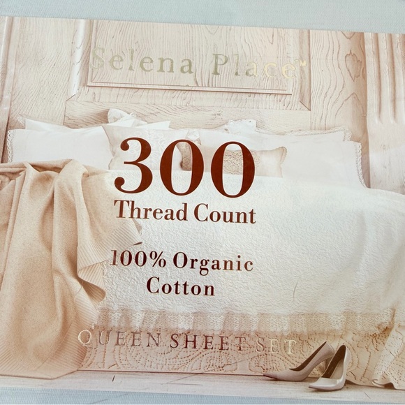 Queen Sheet Set Organic Cotton 300 Thread Count Blue Home Bedroom New - Picture 2 of 3